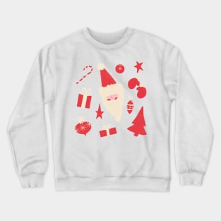 Red and White Retro Santa Pattern Crewneck Sweatshirt